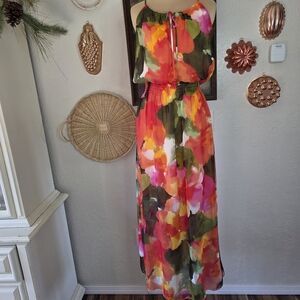 Kate and Lily Bright Floral Indie Boho Tank High Neck Flowy Maxi Cocktail Dress